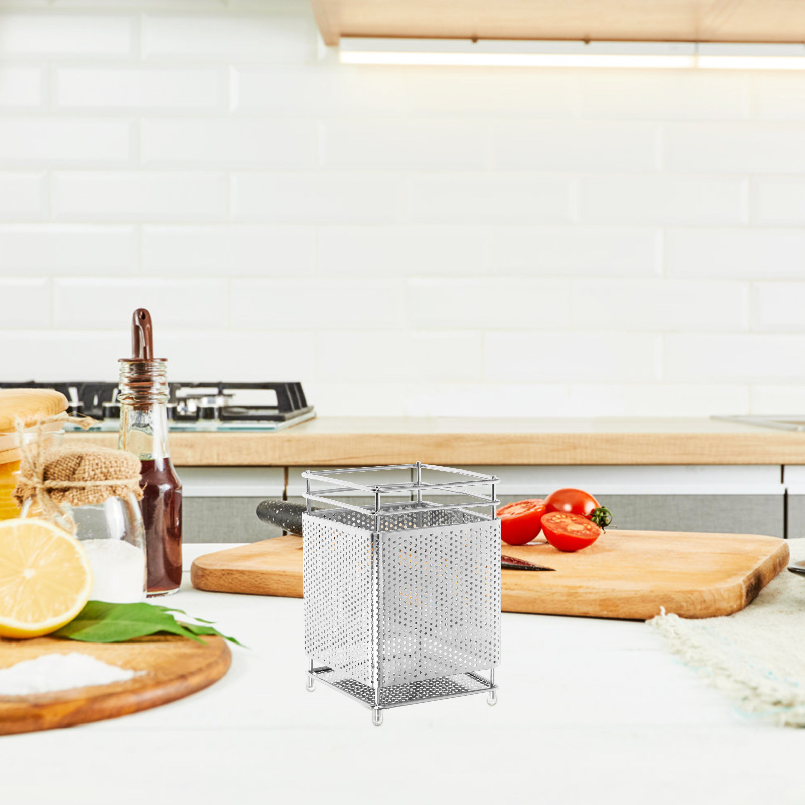 Kitchen Utensil Holder - Paslanmaz Çelik Asılı Drenajlı Çubukluk Mutfak