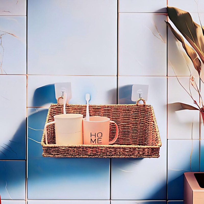 Kitchen Gadgets Rack Storage - Dokuma Rattan Asılı Depolama Sepeti Kancalı