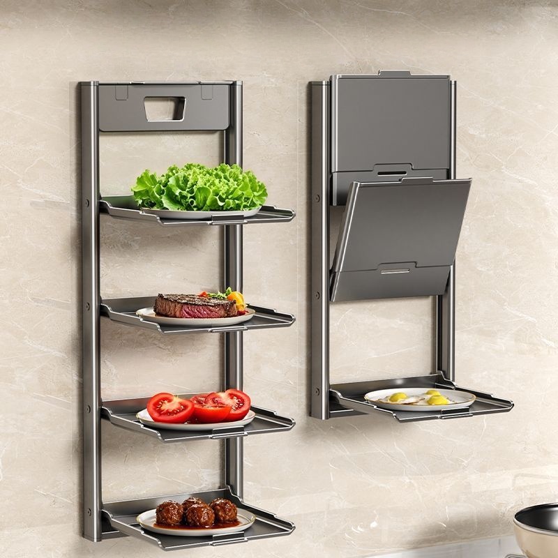 Kitchen Gadgets Rack Storage - Katlanabilir Duvar Vakumlu Raf 2/3/4 Katmanlı
