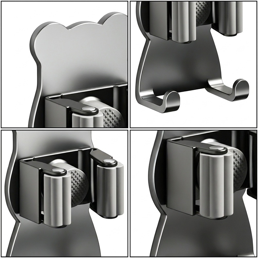Kitchen Gadgets Rack Storage - Otomatik Sıkıştırmalı Mop Tutucu Çift Kancalı